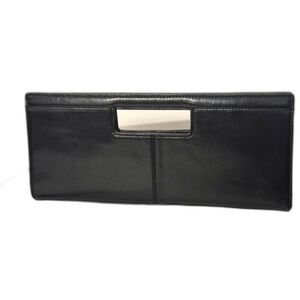 Alfani Leather Clutch Bag Black Rectangular Cut Out Handle Polished Minimalist